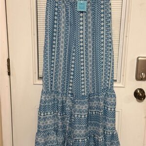 Hayden Blue and White Patterned Maxi Skirt